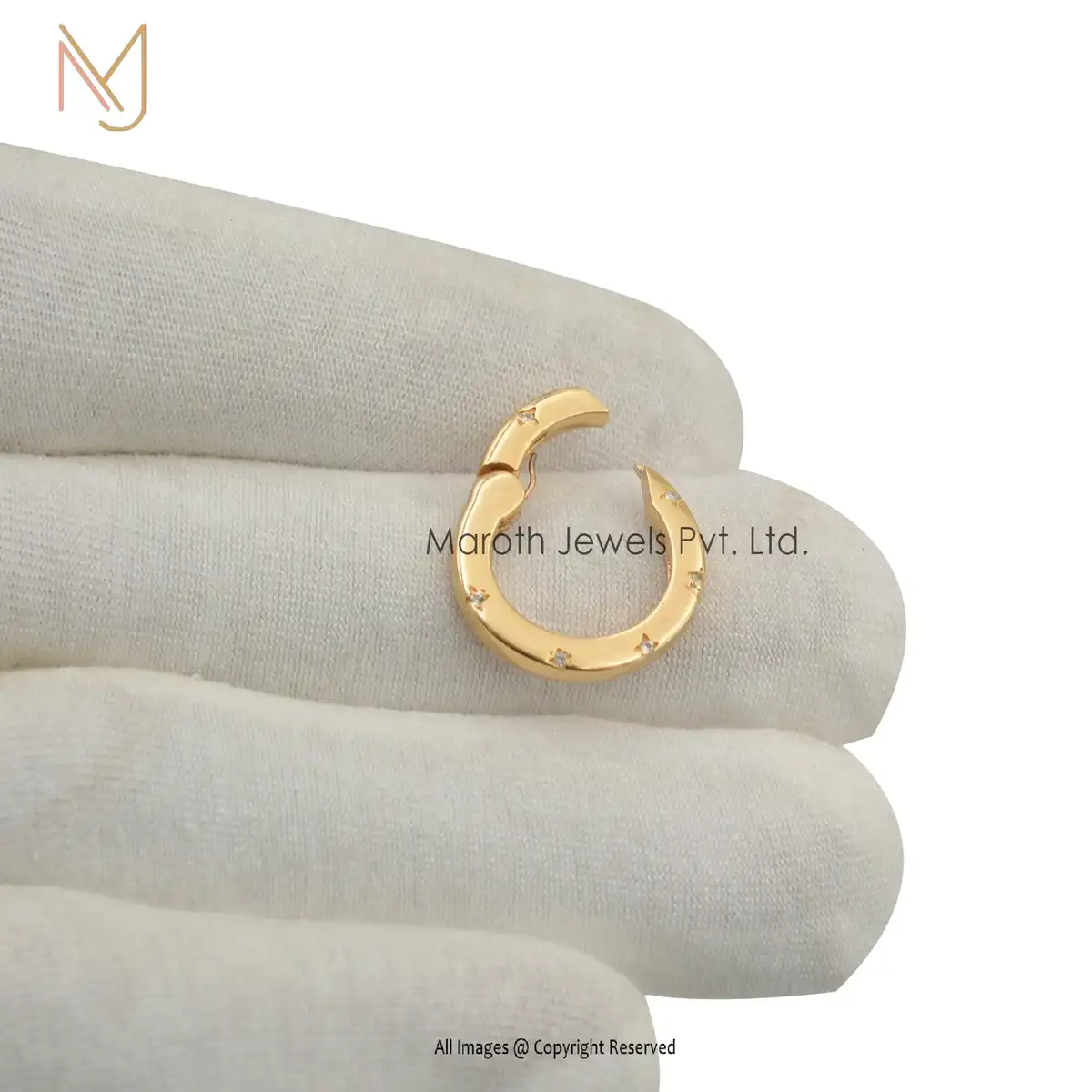 Wholesale 925 Silver Yellow Gold Plated Cz Round Push Lock Charm Holder