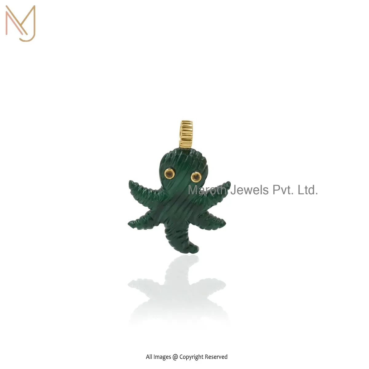 925 Silver Yellow Gold Plated Malachite & Citrine Gemstone Octopus Charm Pendant Custom Jewelry