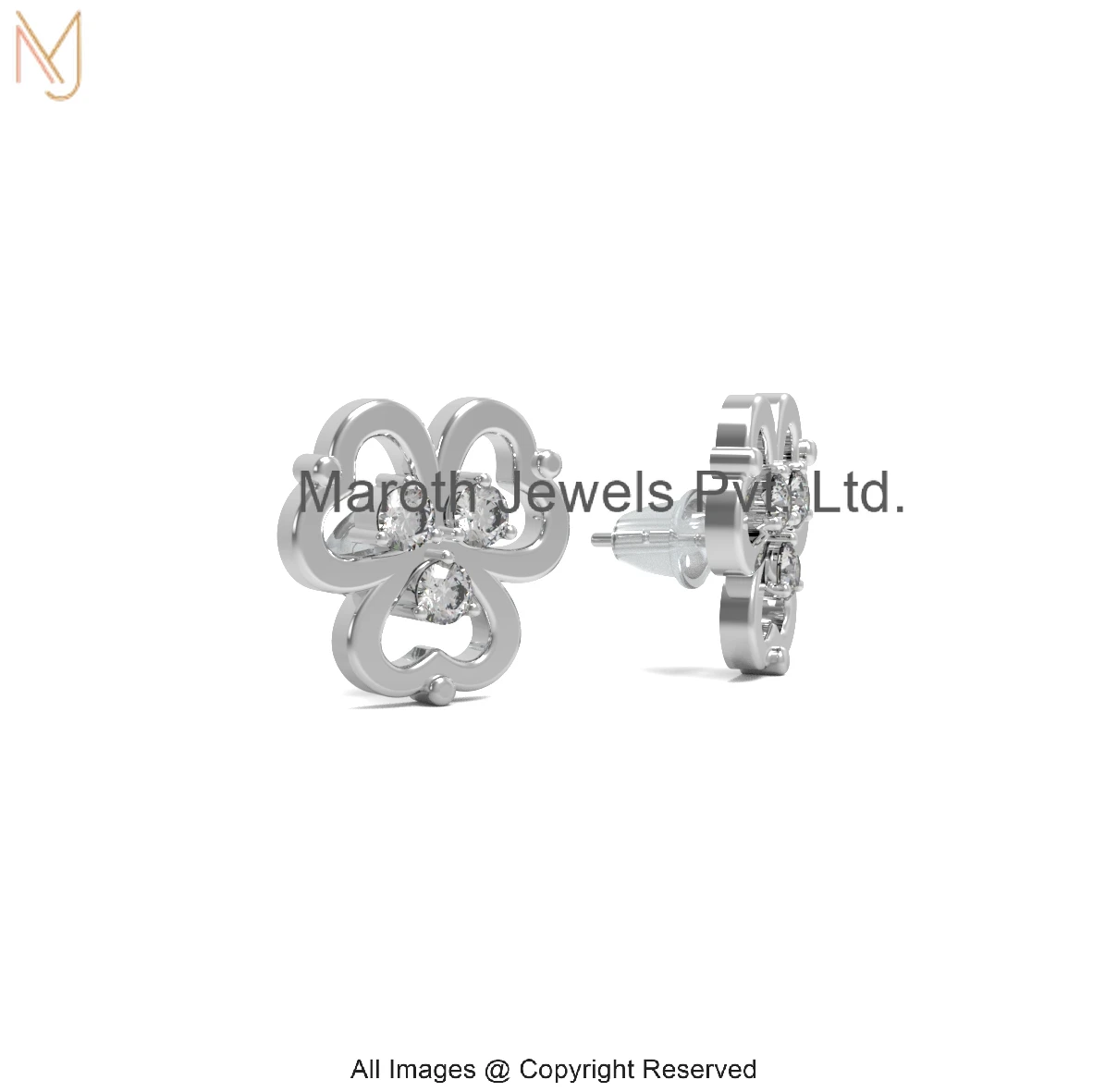 14K White Gold Plated Cubic Zircon Flower Stud Earring Jewelry Supplier