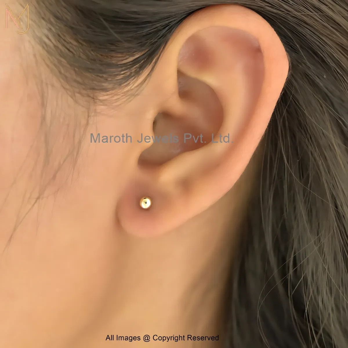 925 Silver Yellow Gold Plated Plain Round Gold Stud Earring Custom Jewelry