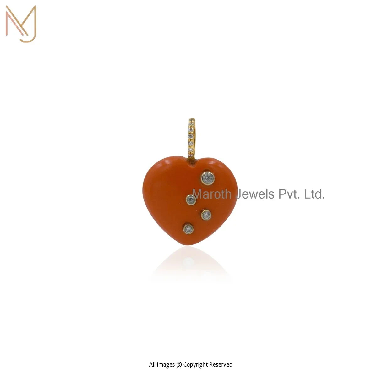 Wholesale 925 Silver Yellow Gold Plated Cubic Zircon & Red Coral Heart Pendant