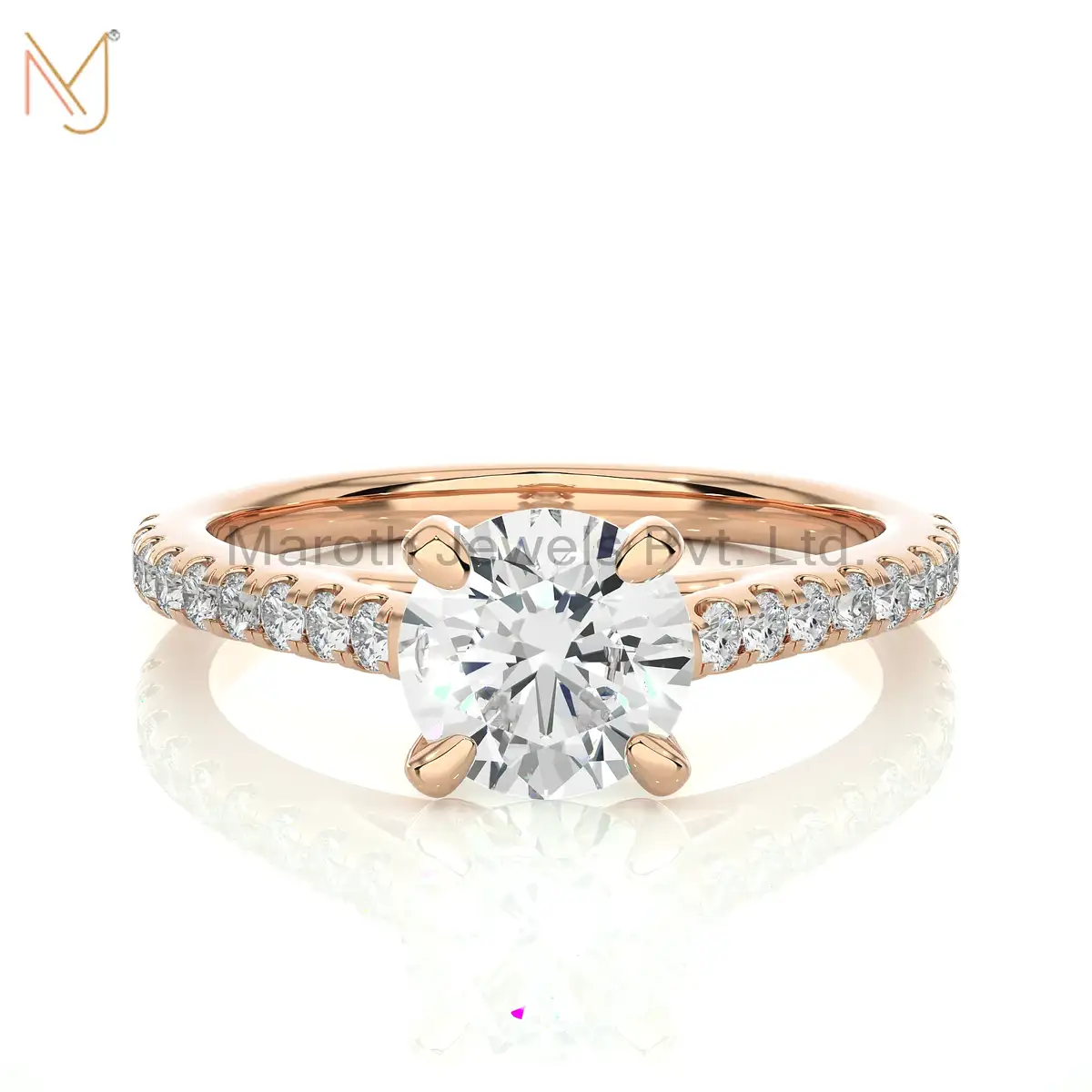 Wholesale 14K Yellow Gold Moissanite Diamond Round Ring