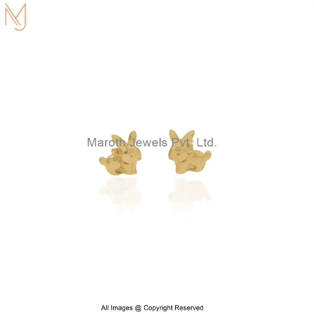 14K Yellow Gold Rabbit Stud Earring Custom Jewelry
