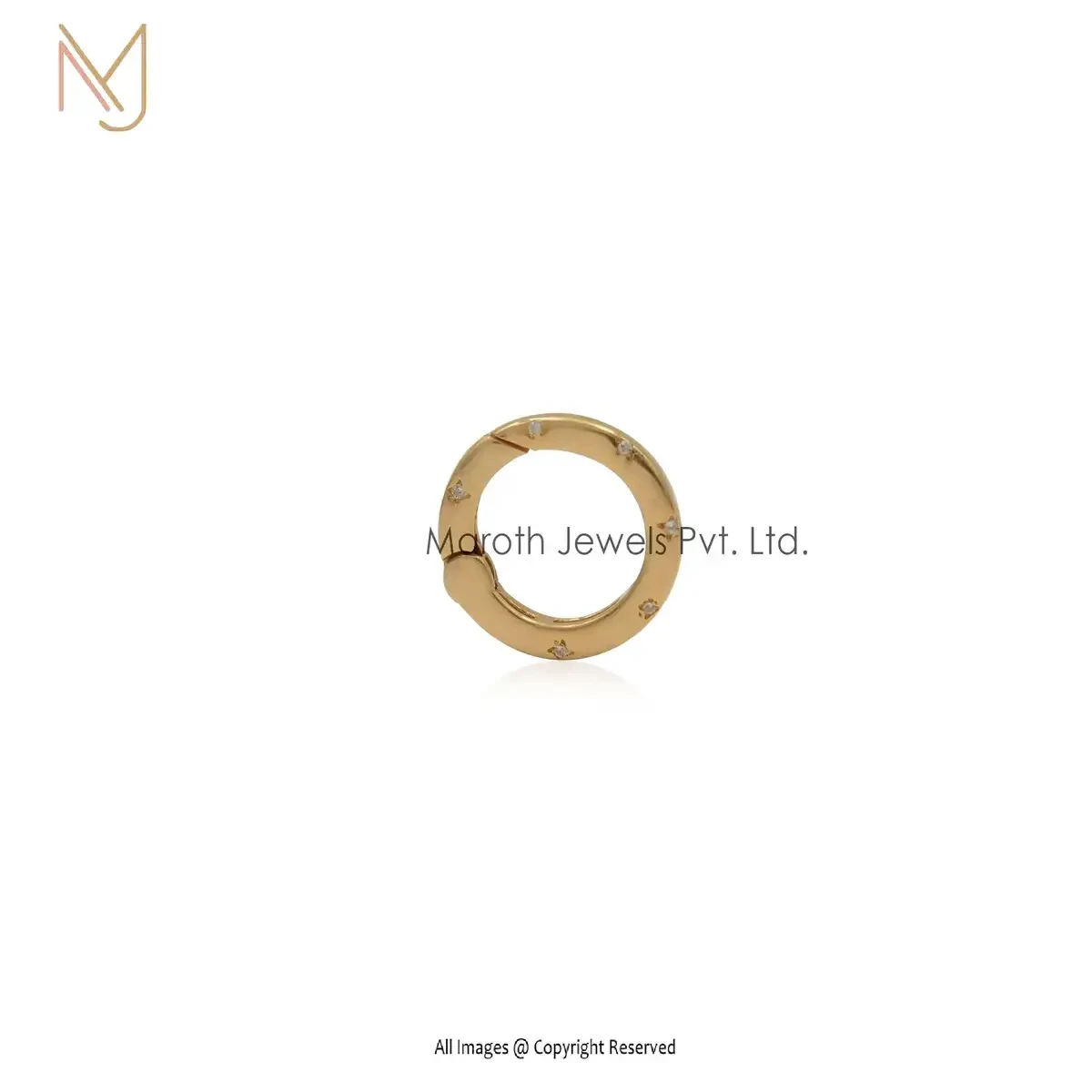 Wholesale 925 Silver Yellow Gold Plated Cz Round Push Lock Charm Holder