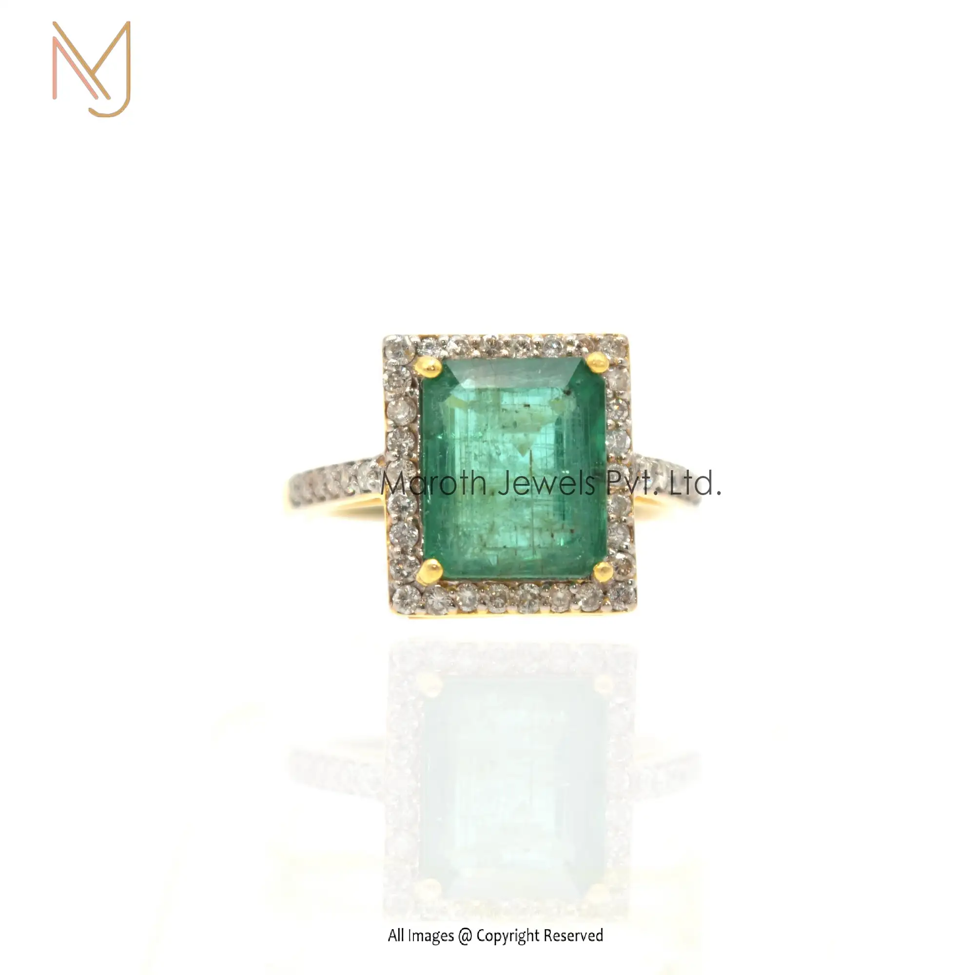 14k Gold Pave Diamond Emerald Gemstone Ring Manufacturer
