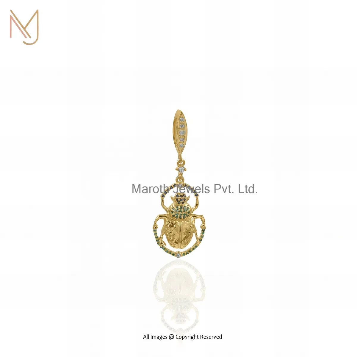 925 Silver Yellow Gold Plated Cubic Zircon Beetle Charm Pendant Manuafcturer