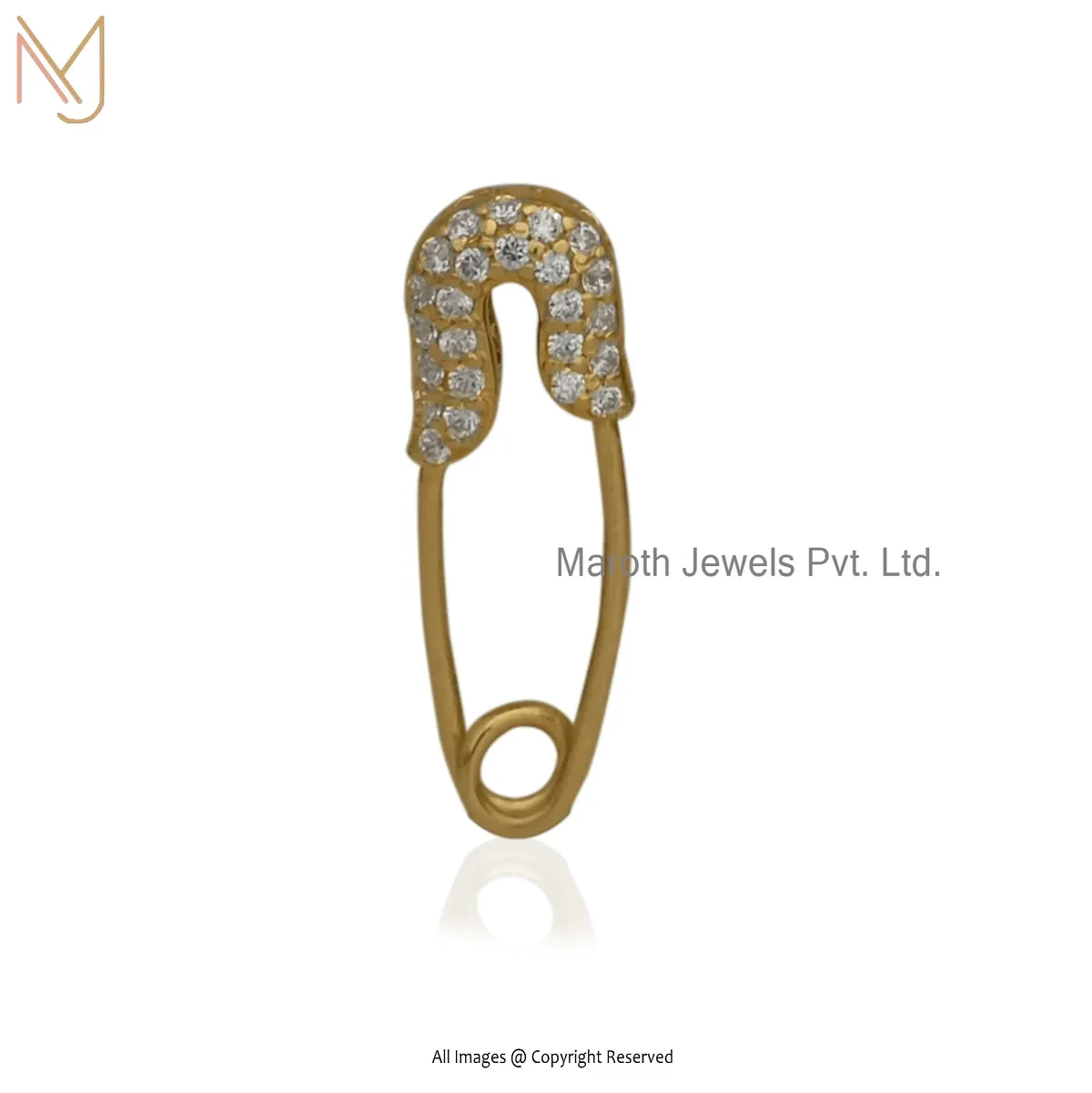 14K Yellow Gold Cubic Zircon Safety Pin Charm Holder Jewelry Manufcaturer