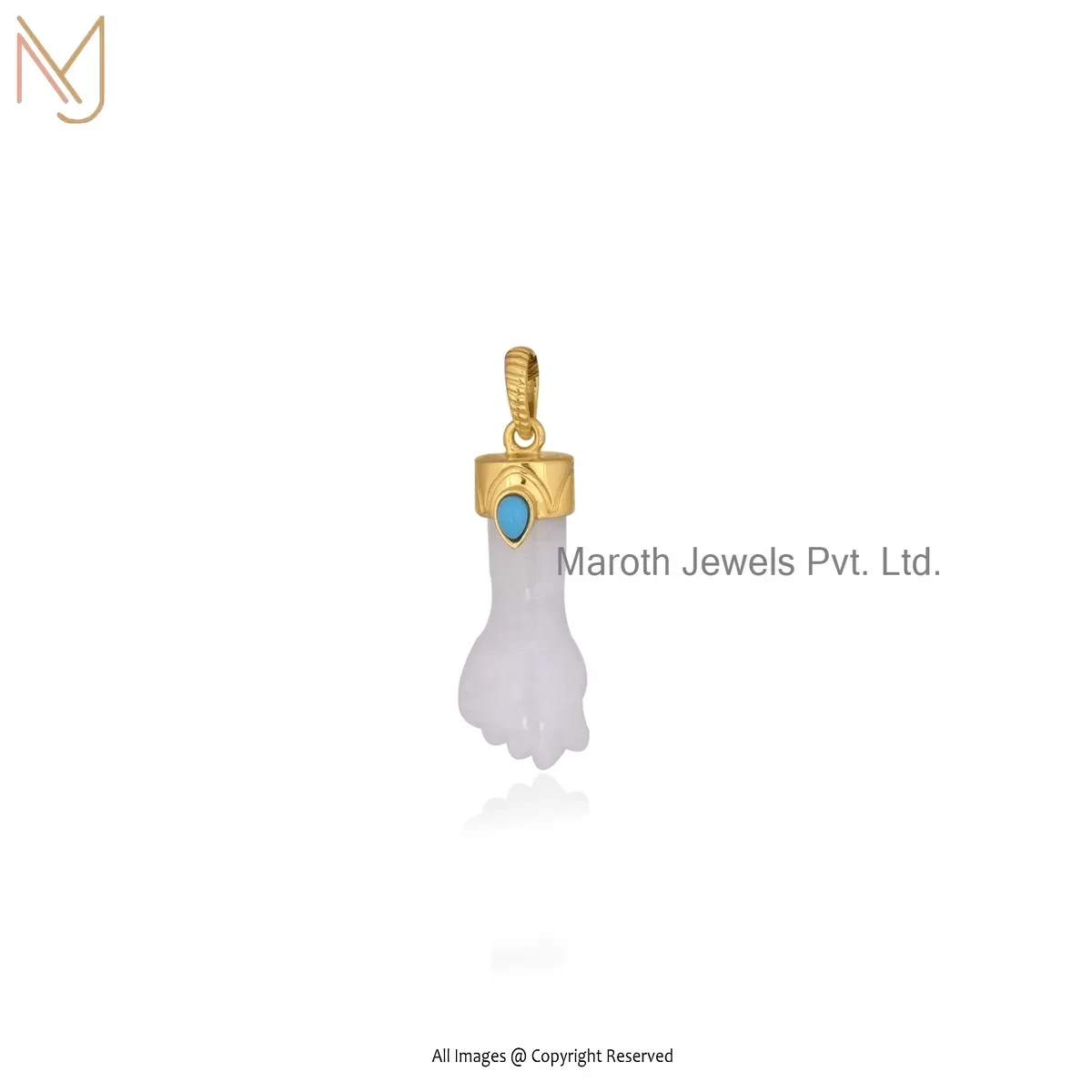 925 Silver Yellow Gold Plated Moonstone And Turqouise Figa Pendant Custom Jewelry