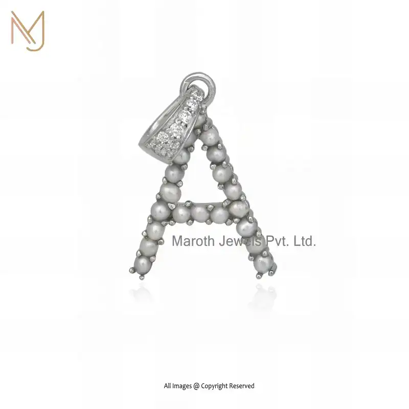 925 Sterling Silver Yellow Gold Plated Pearl And White CZ Letter Pendant Jewelry Supplier