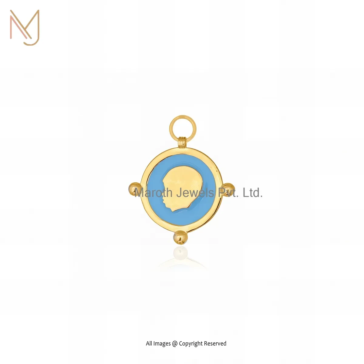 925 Silver Yellow Gold Plated Enamel Boy Head Disc Pendant Jewelry Supplier