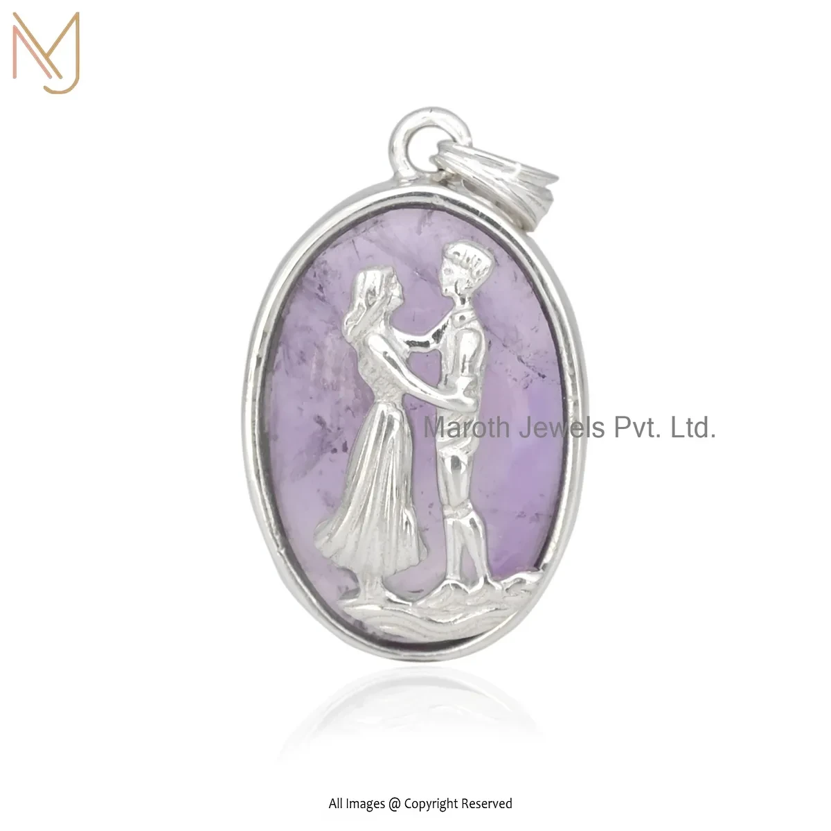 925 Silver Natural Silver Plated Amethyst Gemstone Couple Pendant Custom Jewelry