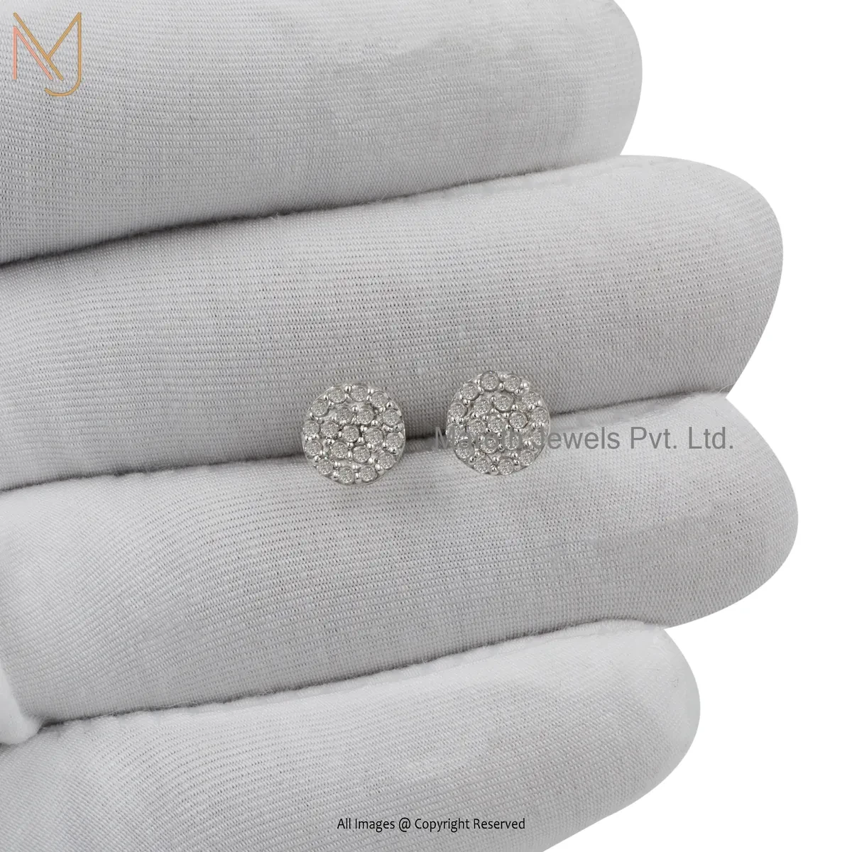 925 Silver Natural Silver Plated Pave Diamond Studded Circular Studs Earring Manufacturer