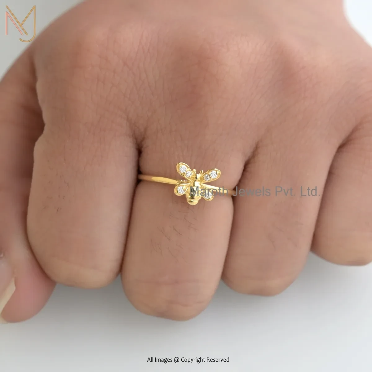 Wholesale 14K Yellow Gold Diamond & Moissanite Honey Bee Ring