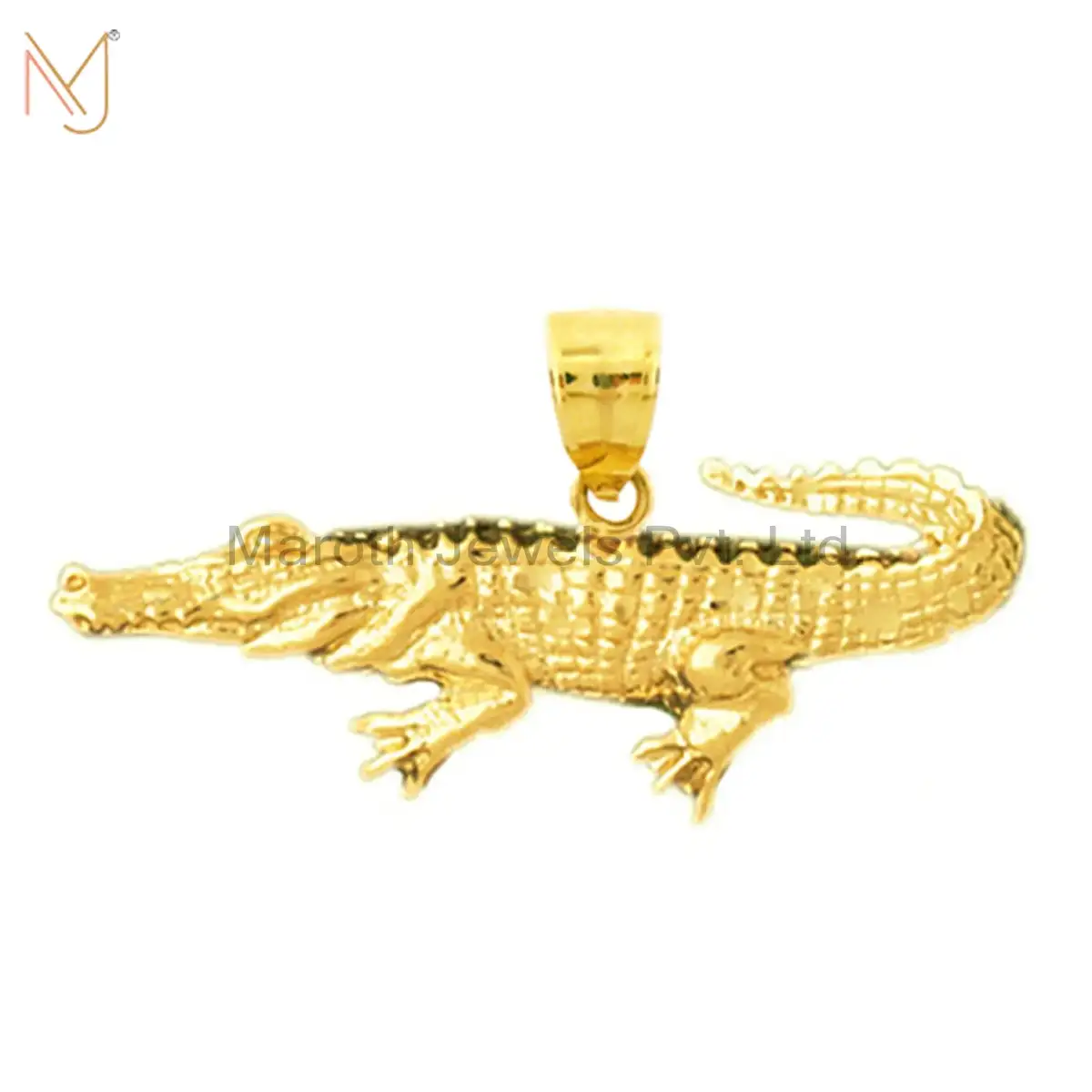 925 Silver Yellow Gold Vermeil Aquatic Crocodile Charm Pendant Jewelry USA