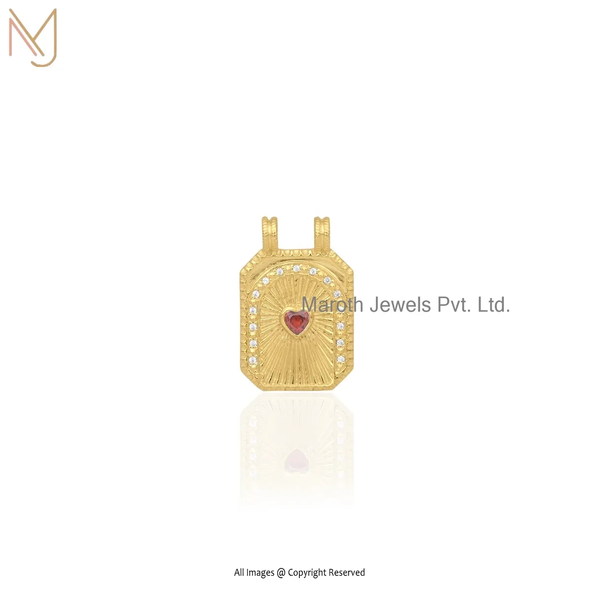 925 Silver Yellow Gold Plated Cubic Zircon Square Charm Pendant Jewelry Supplier