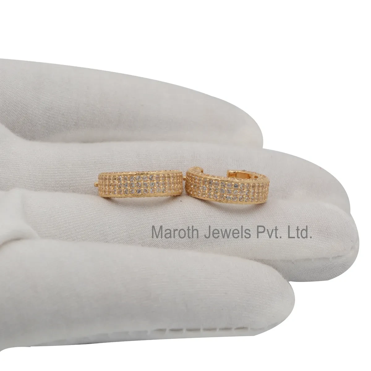 14K Yellow Gold White Topaz Huggies Hoop Earring Custom Jewelry