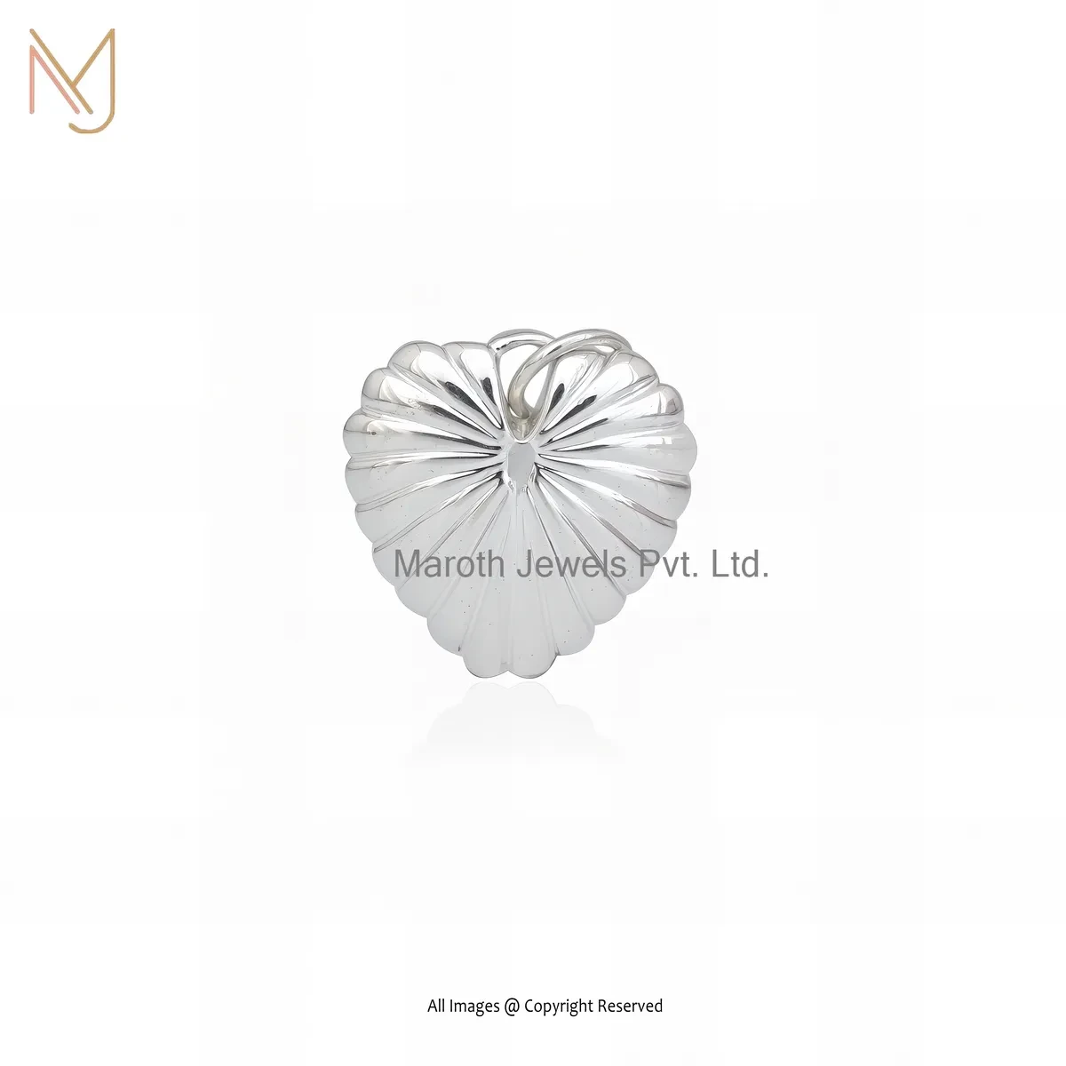 925 Silver Natural Silver Plated Fluted Heart Pendant Custom Jewelry
