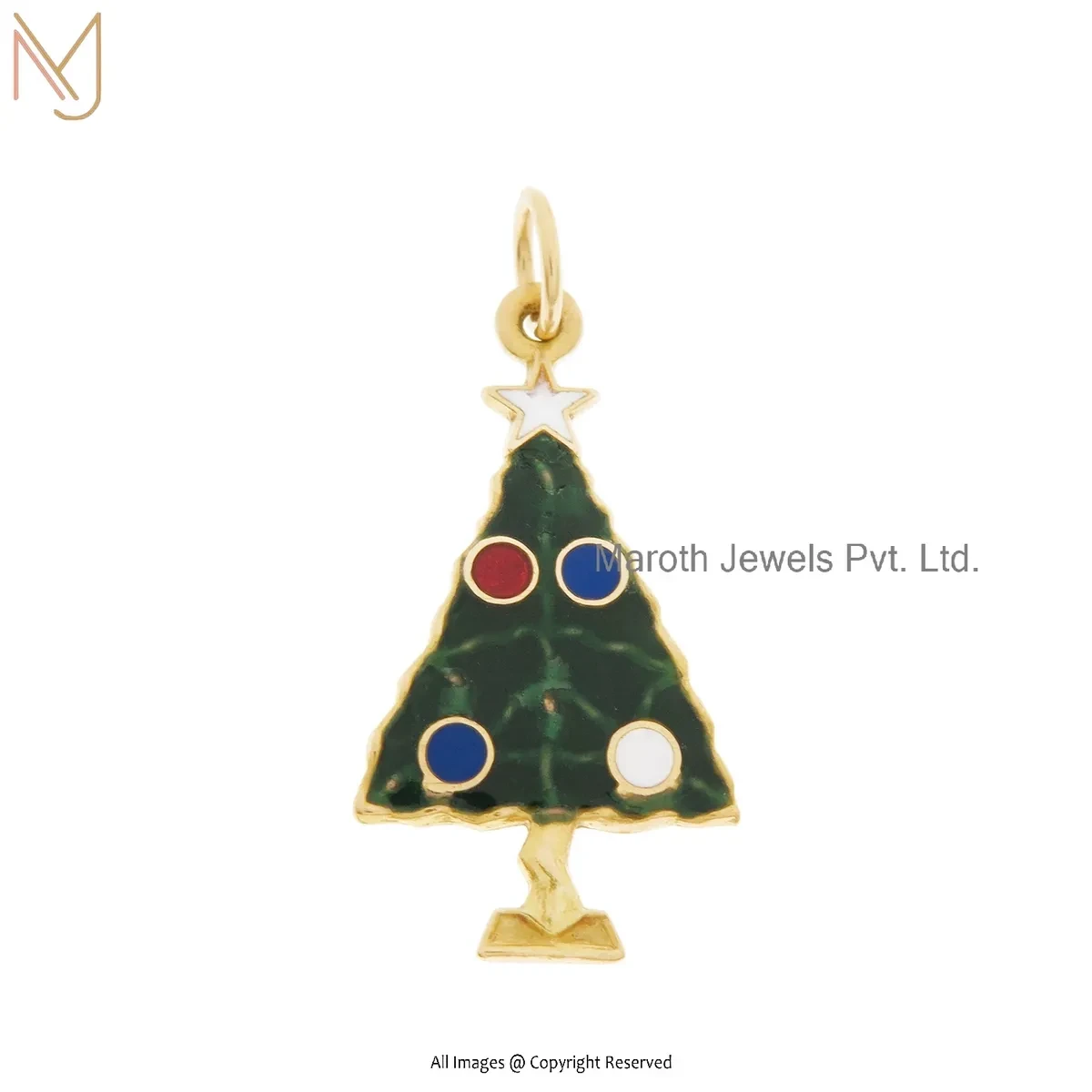 Private Lable 14K Yellow Gold Colorful Enamel Christmas Tree Charm Pendant