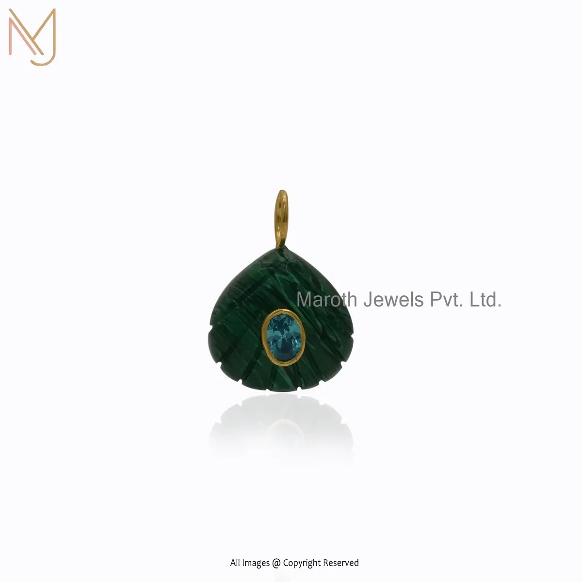 Private Lable 925 Silver Yellow Gold Plated Malachite & Blue Topaz Shell Pendant