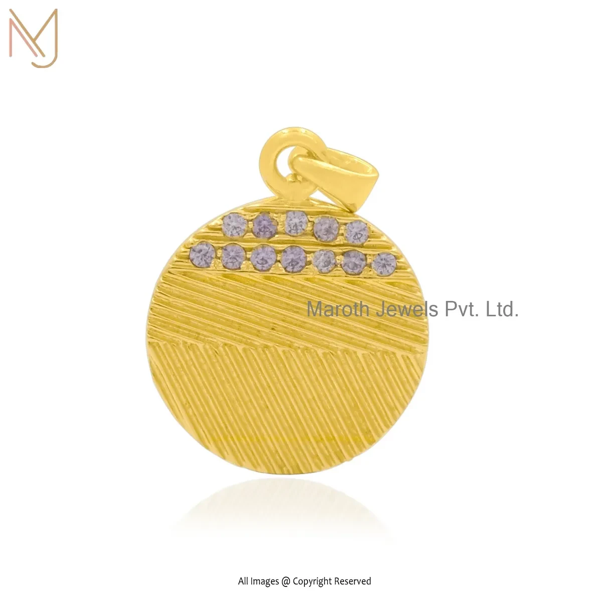Private Lable 925 Silver Yellow Gold Plated Diamond & Cubic Zircon Disc Charm Pendant
