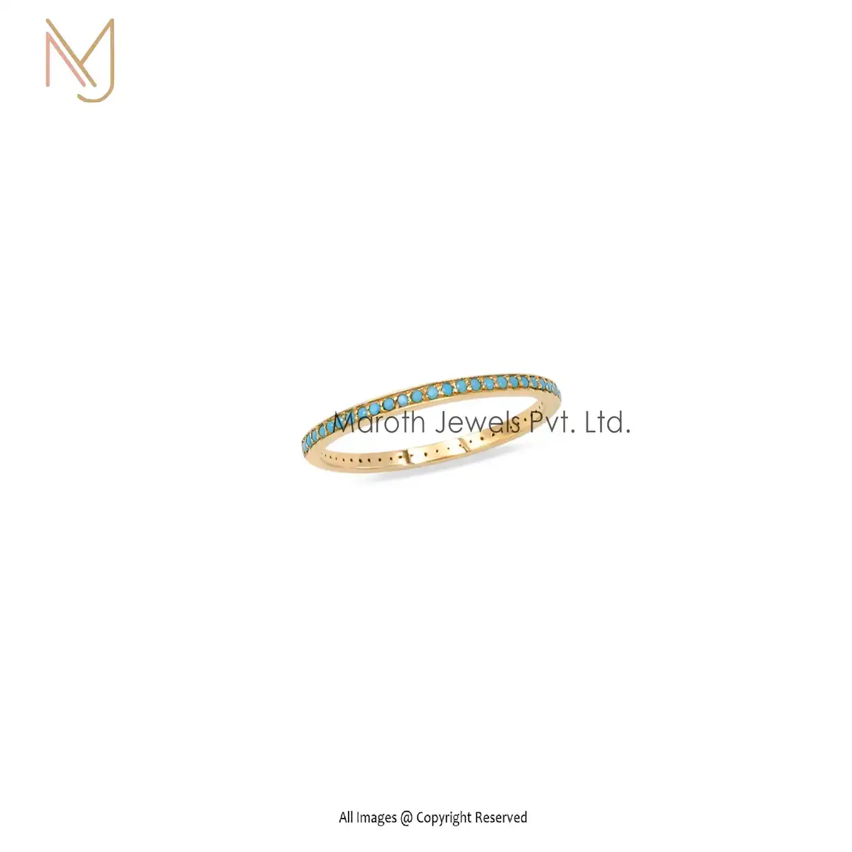 Wholesale 14K Yellow Gold Cut Turquoise USA Band Ring Jewelry