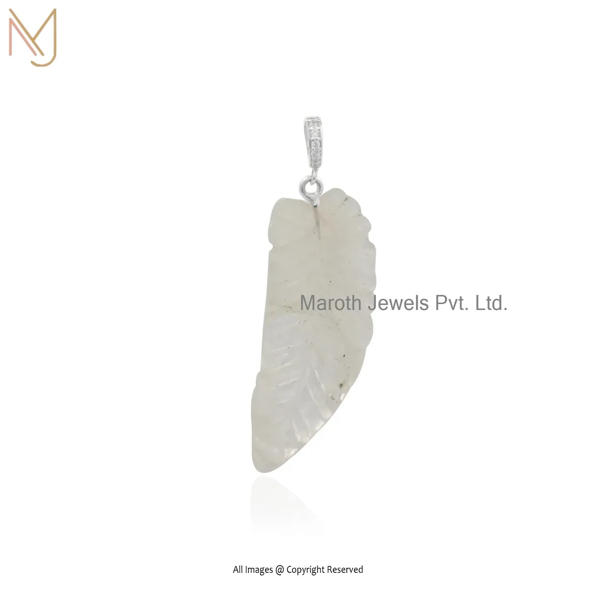 925 Silver Natural Silver Plated Moonstone Angel Wing Leaf Pendant Custom Jewelry