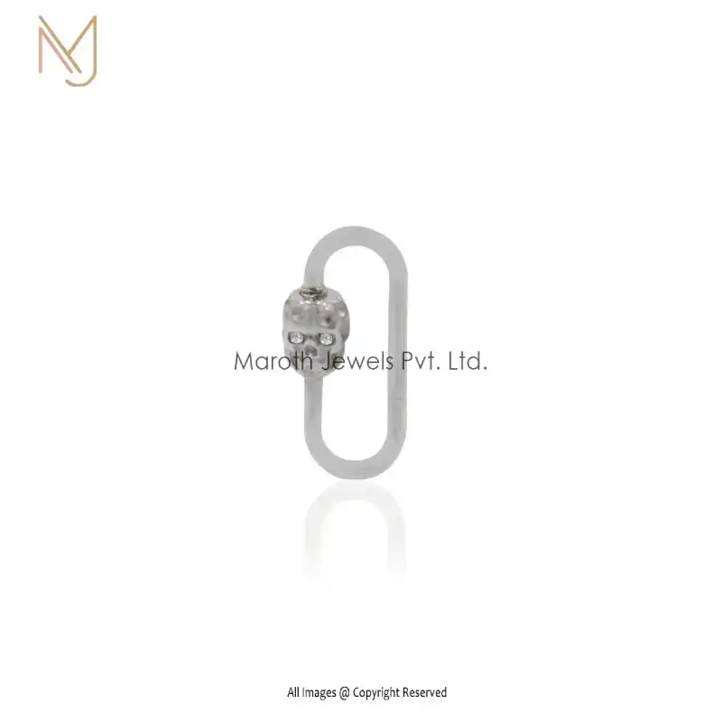 925 Natural Silver Diamond Skull Carabiner Lock Wholesale