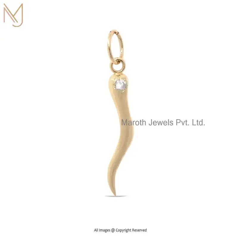 925 Silver Rose Gold Plated VS Diamond Italian Horn Charm Pendant Manufacturer
