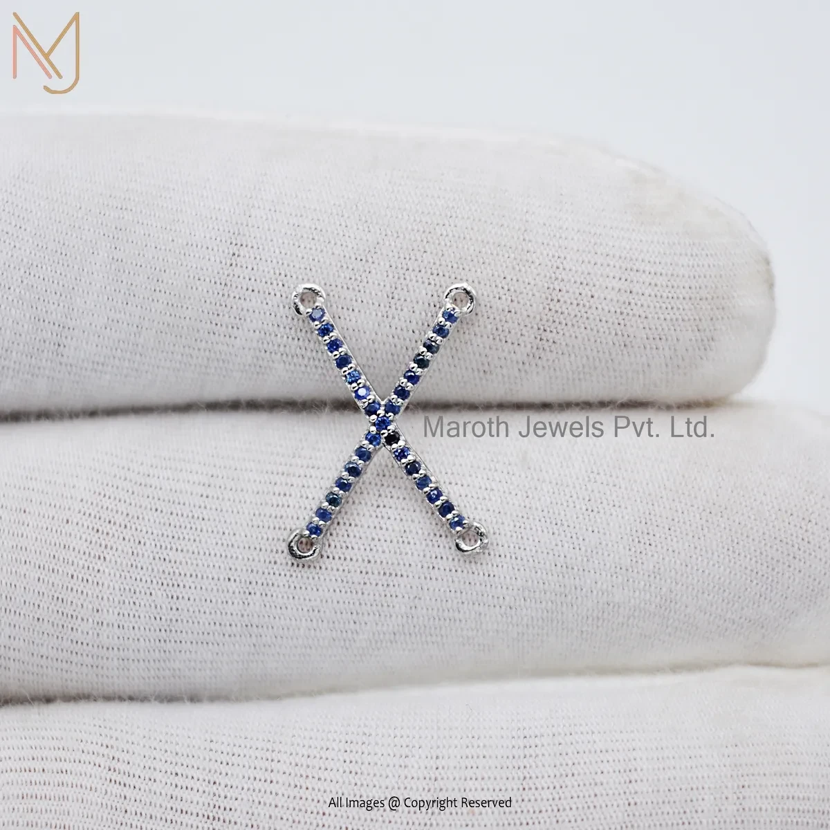 14K Yellow Gold Blue Sapphire Cross Pendant Manufacturer