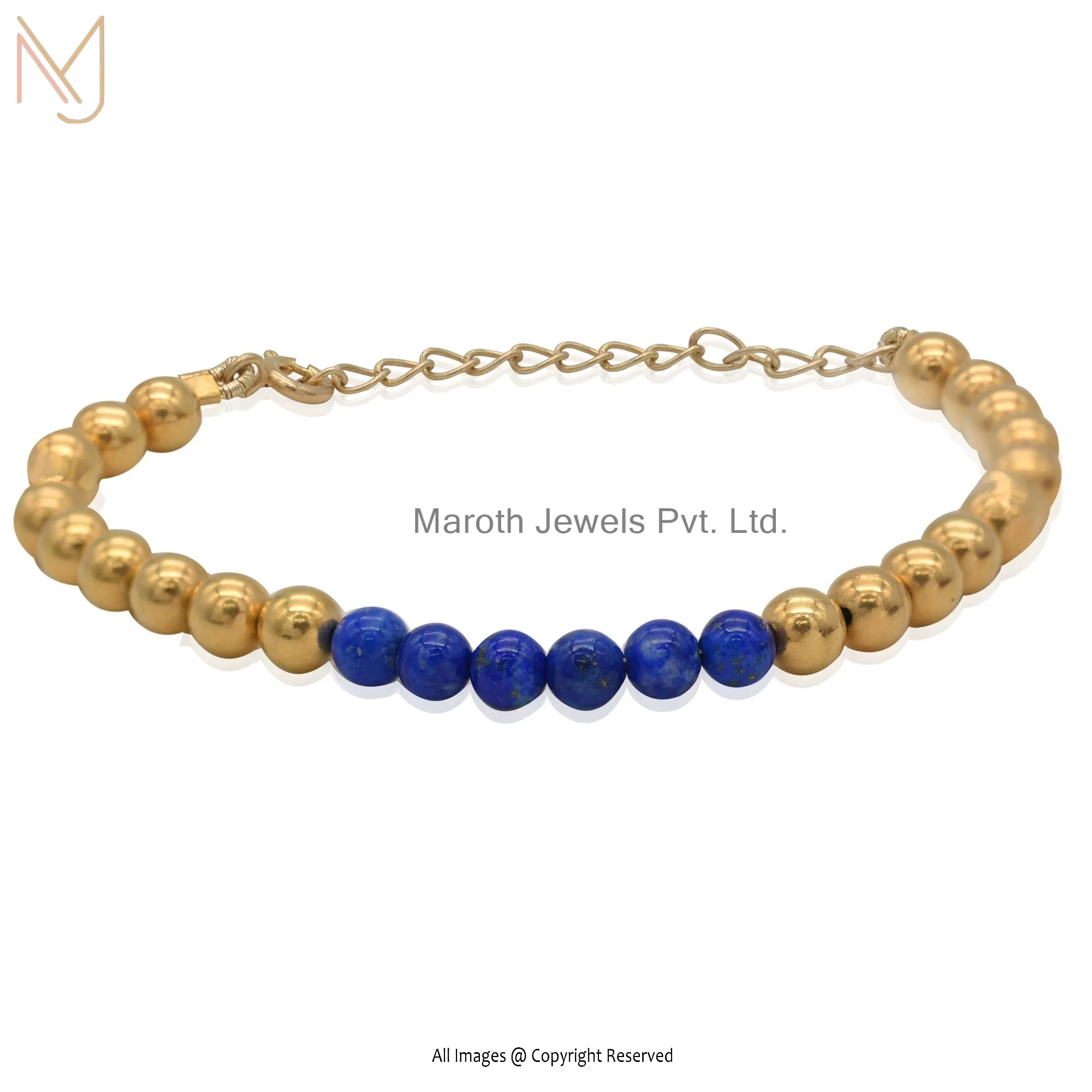 14k Yellow Gold Plated & Lapis Lazuli Beads Bracelet Jewelry USA