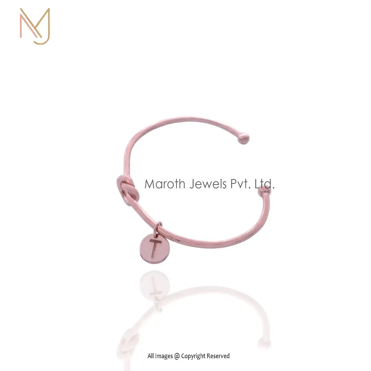 925 Silver Rose Gold Adjustable Knot A Initials Bangle Jewelry Manufacturer