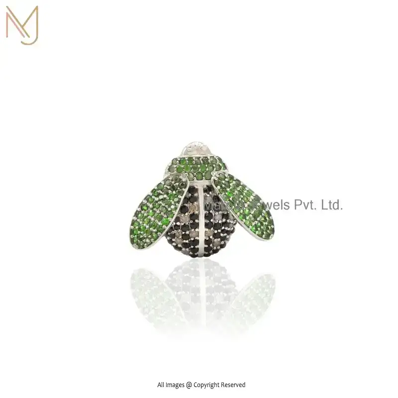 Wholesale 925 Silver Natural Silver Plated Diamond Tsavorite And Black Spinel Bug Beetle Scarab Pendant