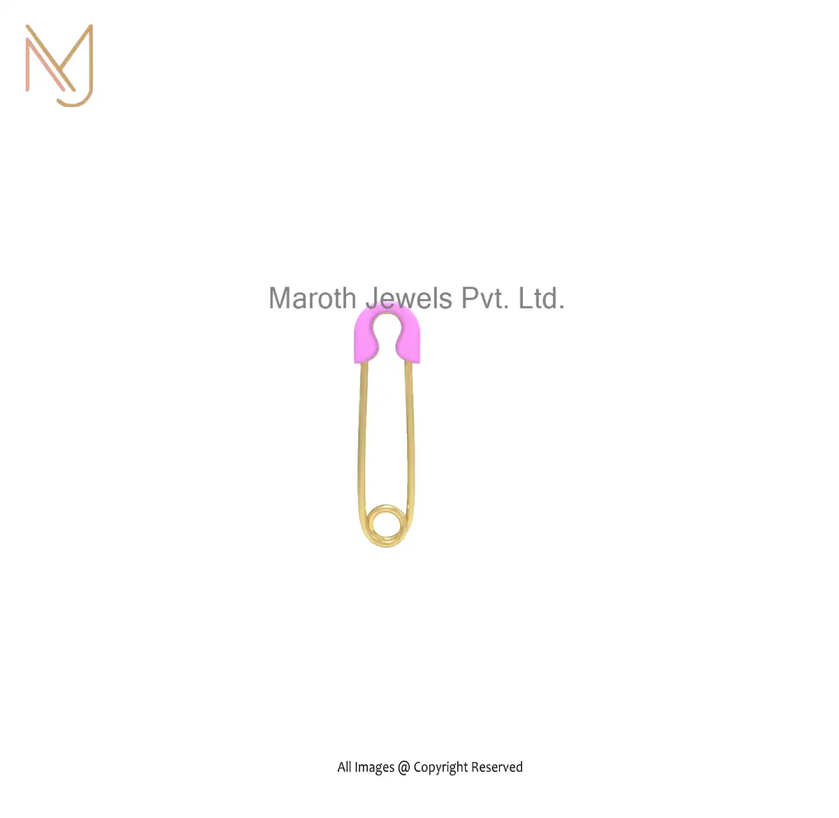 Wholesale 925 Silver Yellow Gold Plated Pink Enamel Sefty Pin Pendant Jewelry