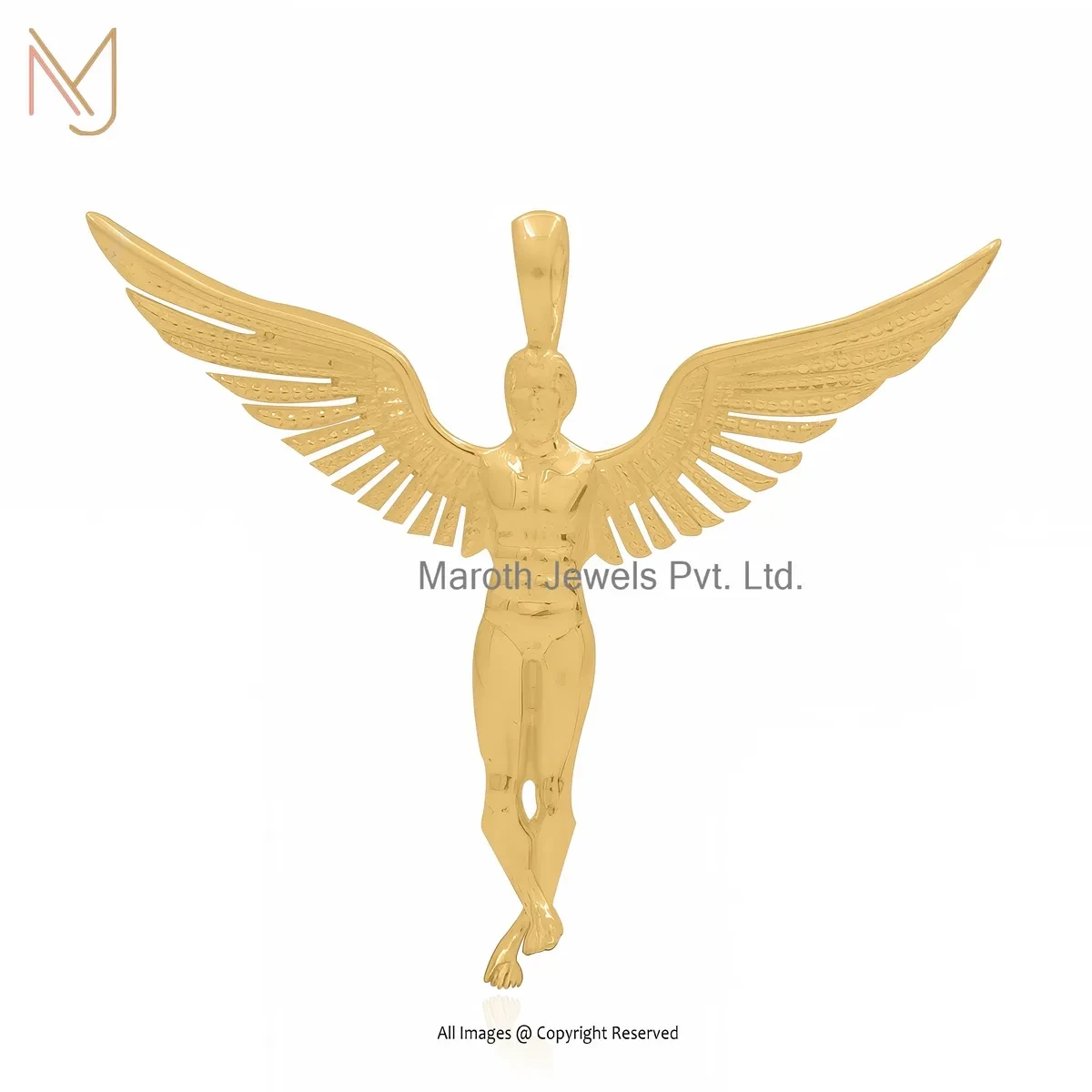14K Yellow Gold Angel Charm Pendant Custom Jewelry