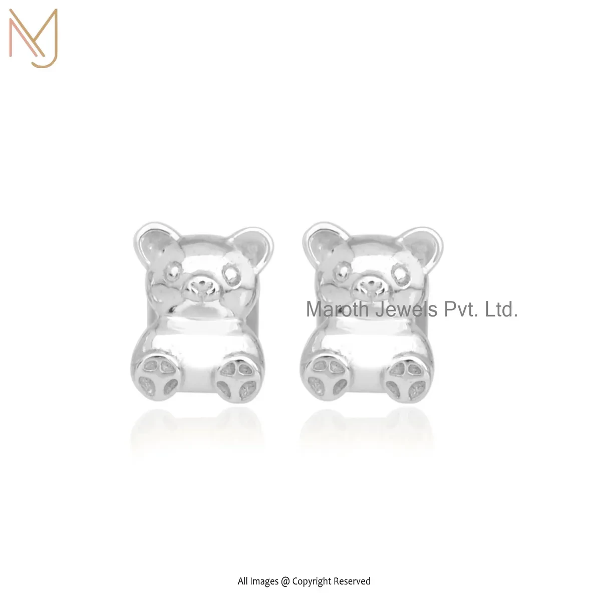 925 Silver White Gold Plated Teddy Bear Earrings Manufacturer