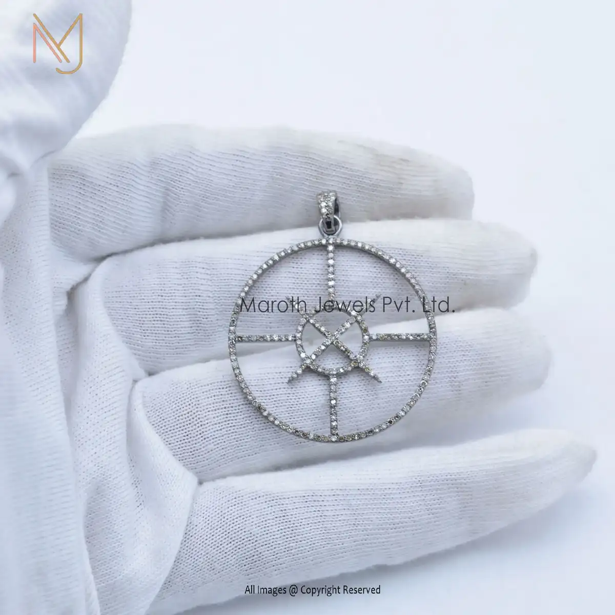 Private Label 925 Silver Pave Diamond White Gold Vermeil Compass Pendant Jewelry