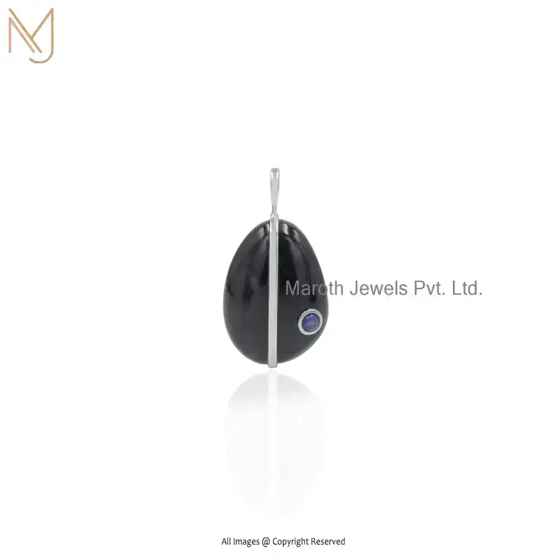 Private Lable 925 Silver Natural Silver Plated Black Onyx & Lapiz Lazuli Gemstone Drop  Pendant