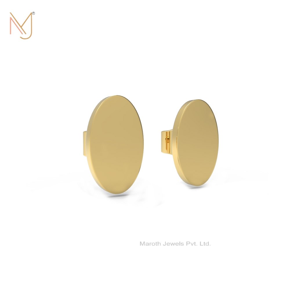 925 Silver Yellow Gold Plated Oval Design Stud Earrings Jewelry Manufacturer