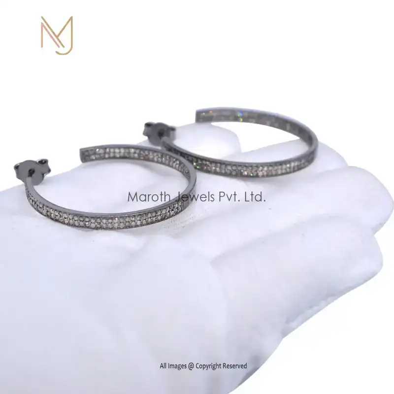 925 Silver Black Rhodium Plated Diamond Huggie Hoops Earrings Jewelry Manufacturer