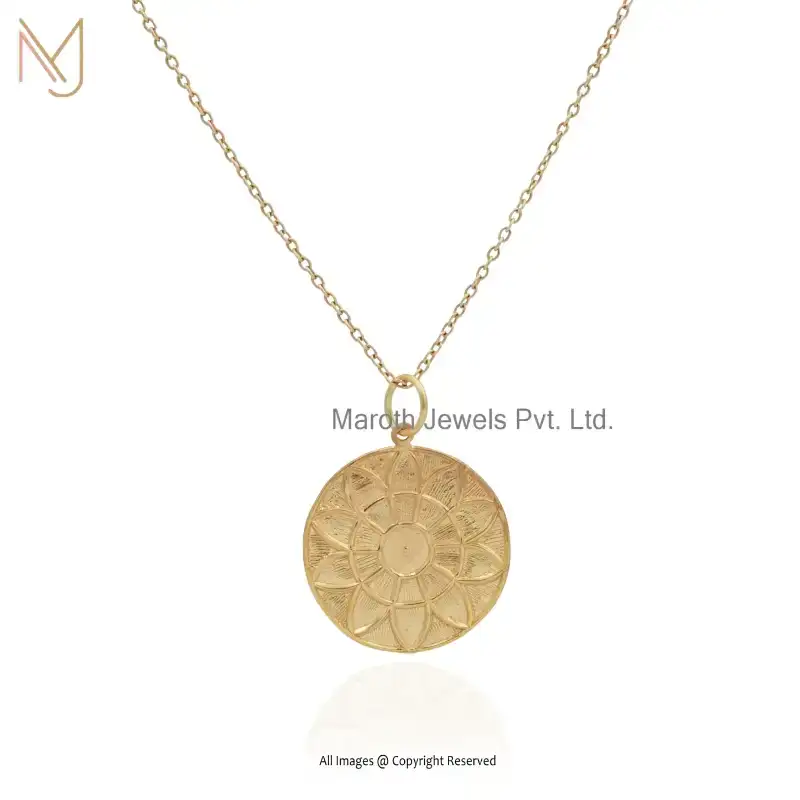 925 Silver Yellow Gold Plated Disc Flower Pendant Manfacturer