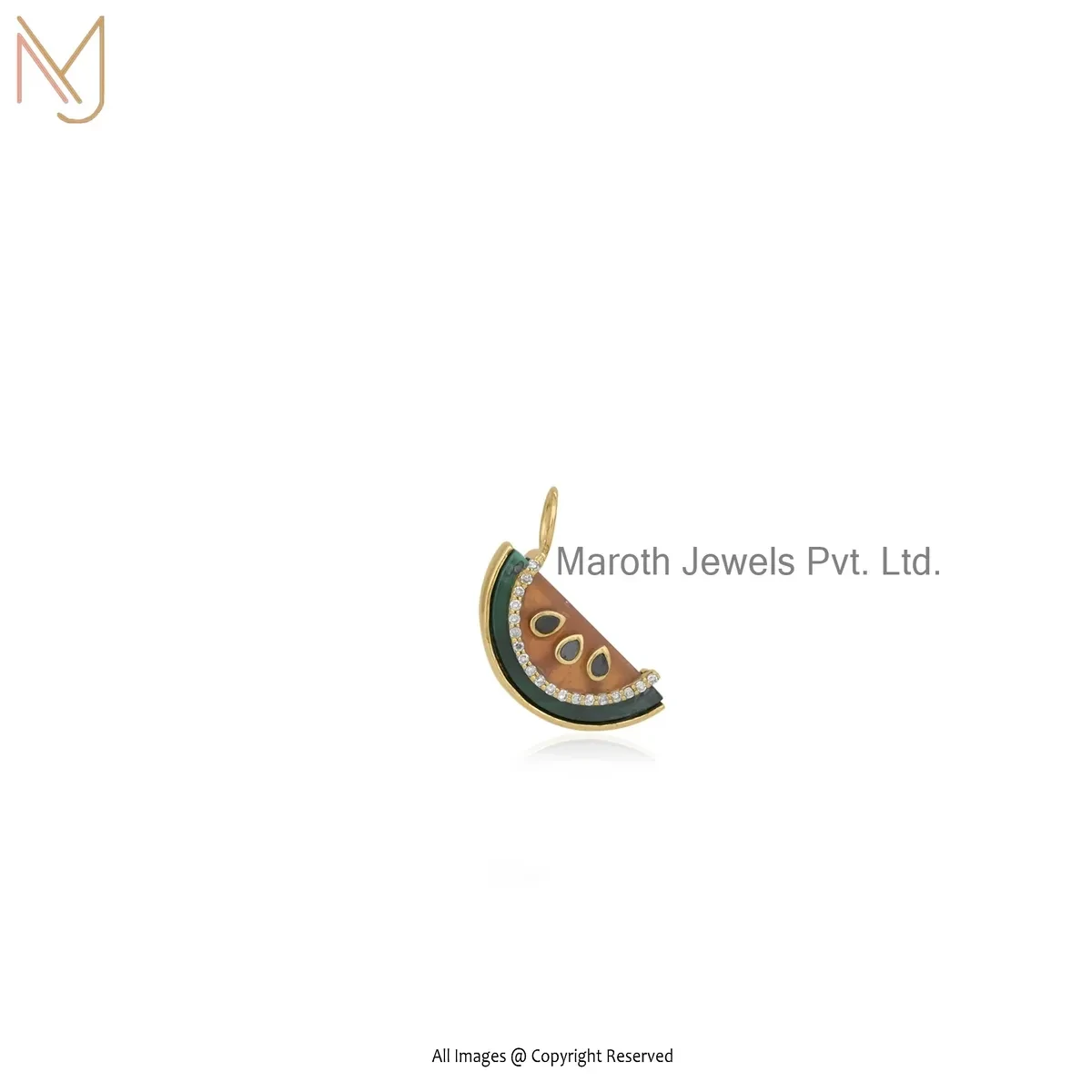 Private Lable 925 Silver Yellow Gold Plated Cubic Zircon & Gemstone Watermelon Pendant Jewelry