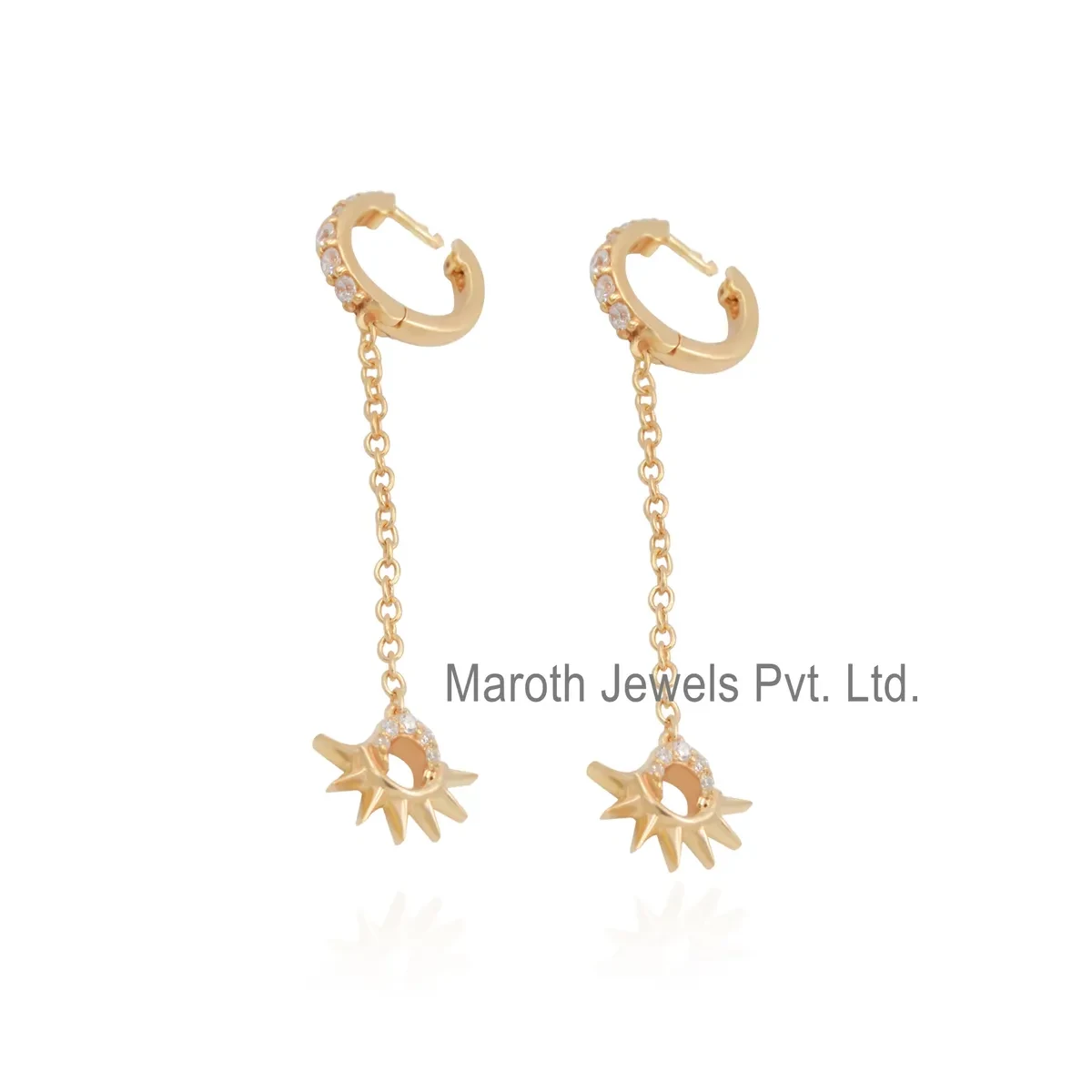 14K Yellow Gold Cubic Zircon Diamond Chain Dangle Earring Jewelry Supplier