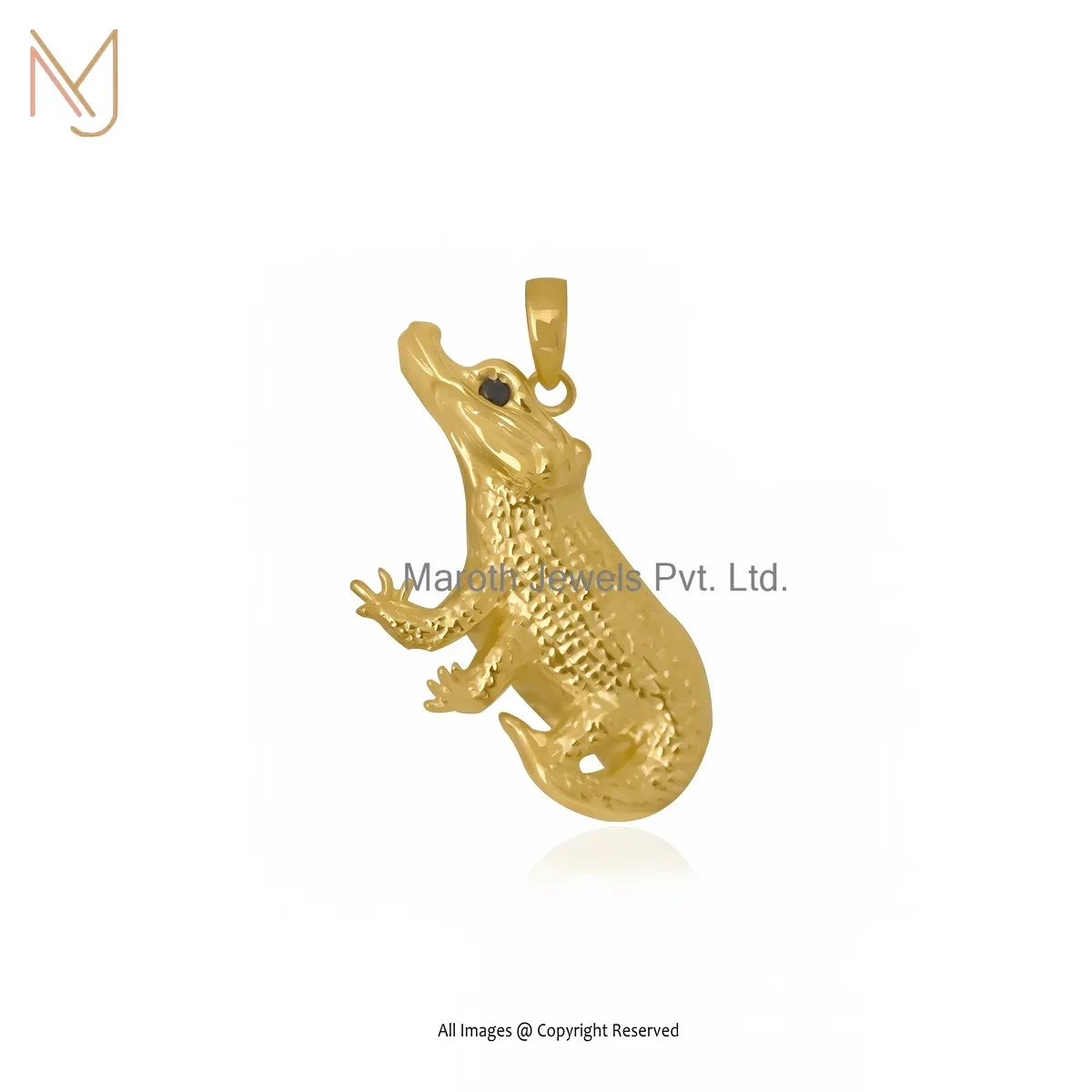 14K Yellow Gold Black Cubic Zircon Alligator Pendant Manufacturer