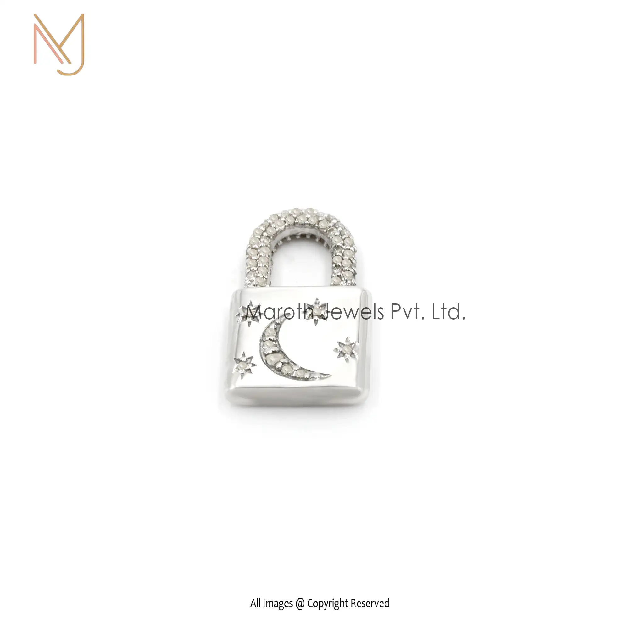 925 Silver Single Cut Diamond Padlock Openable Pendant Menufacturer