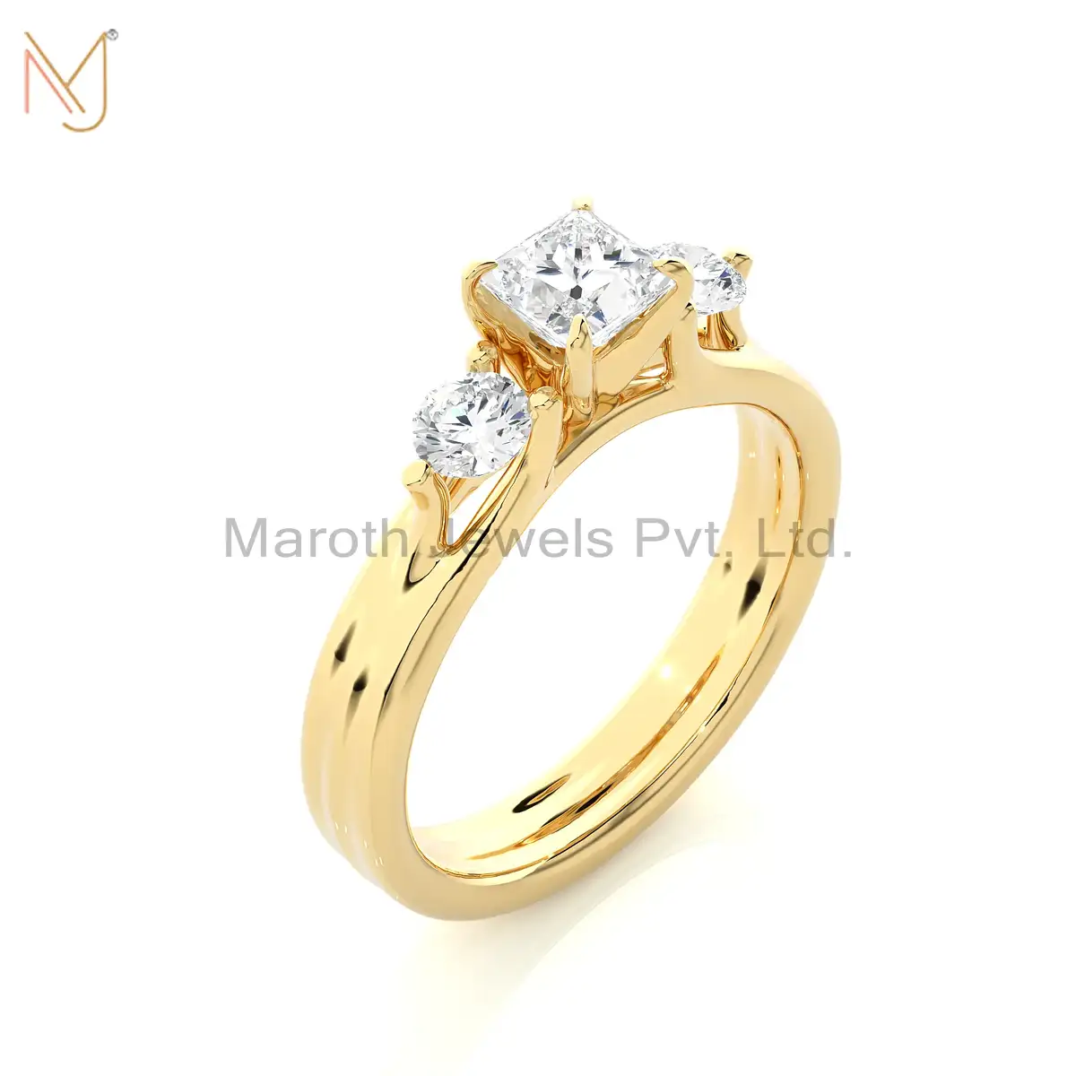 14K Yellow Gold Moissanite Diamond Round Ring Manufacturer