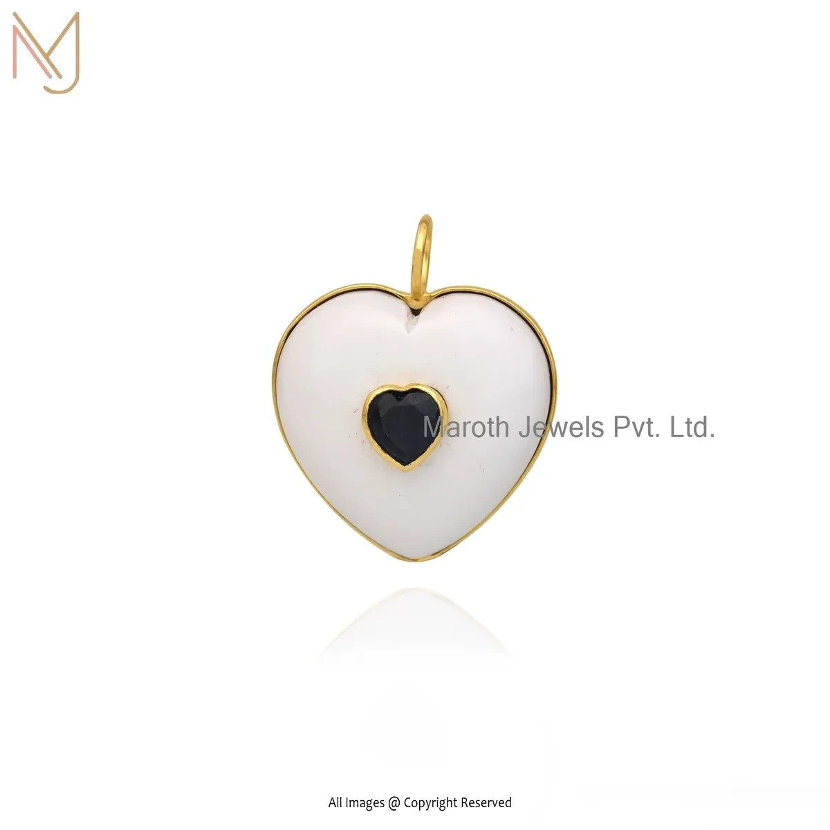 Wholesale 925 Silver Yellow Gold Plated Cubic Zircon & Blue Chalcedony Heart Pendant