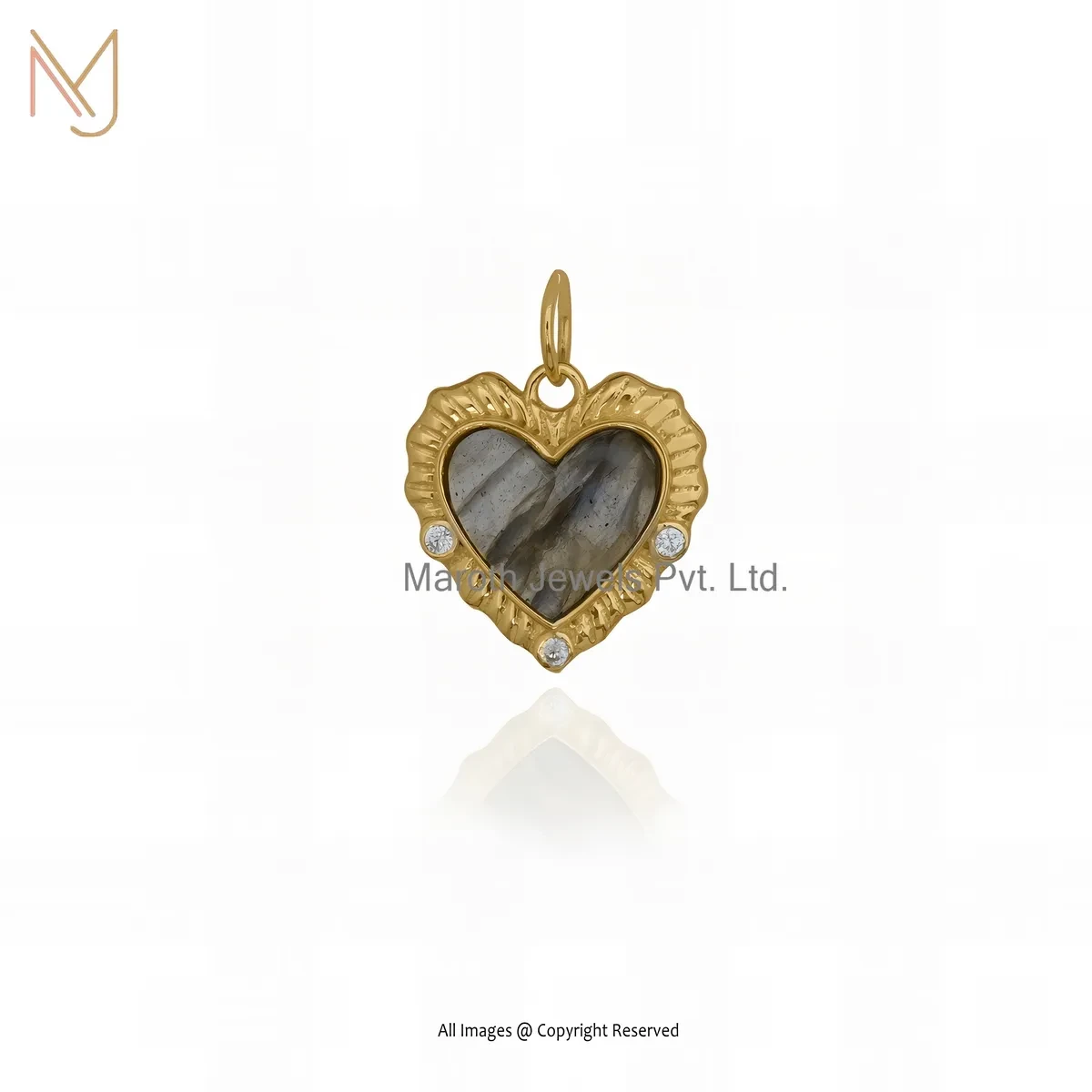 Private Lable 925 Silver Yellow Gold Plated Cubic Zircon & Labradorite Heart Pendant