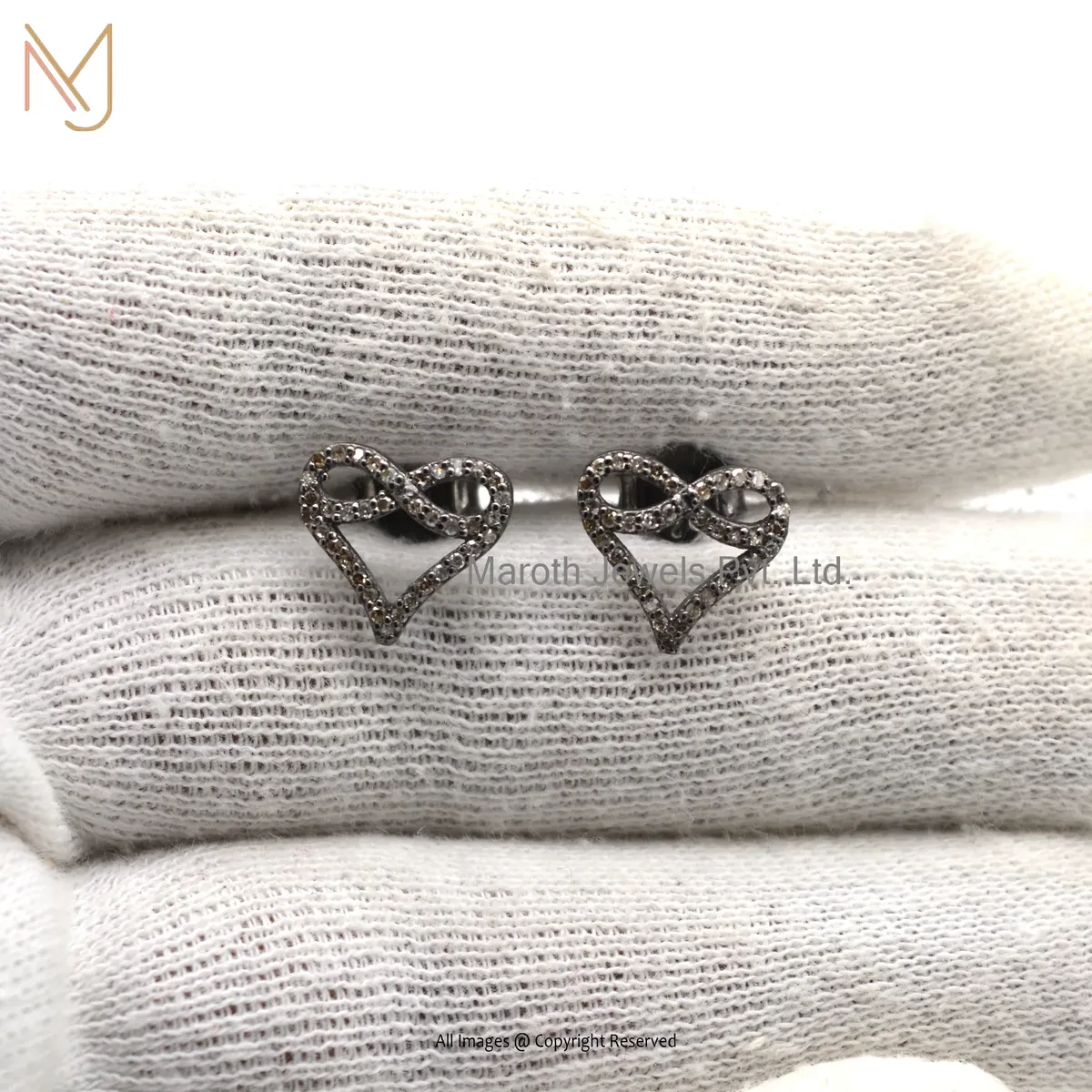 925 Silver Yellow Gold Plated Cubic Zircon Heart Stud Earring Custom Jewelry