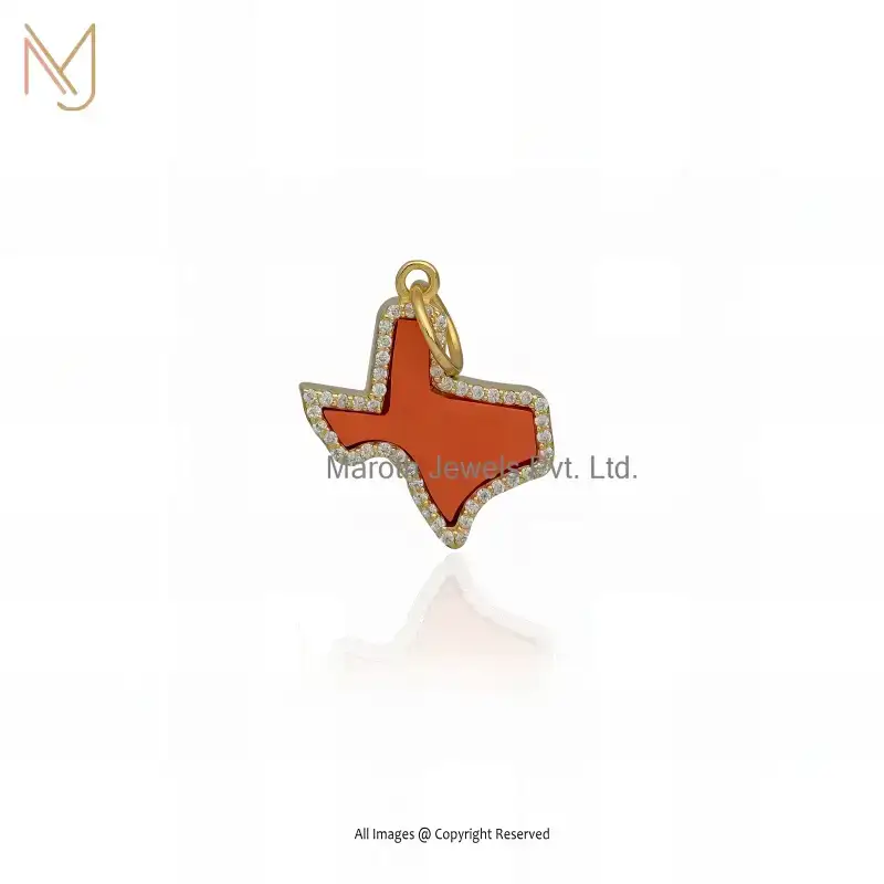 Private Lable 925 Silver Yellow Gold White Coral And Moissanite Tiny Texas State Map Pendant