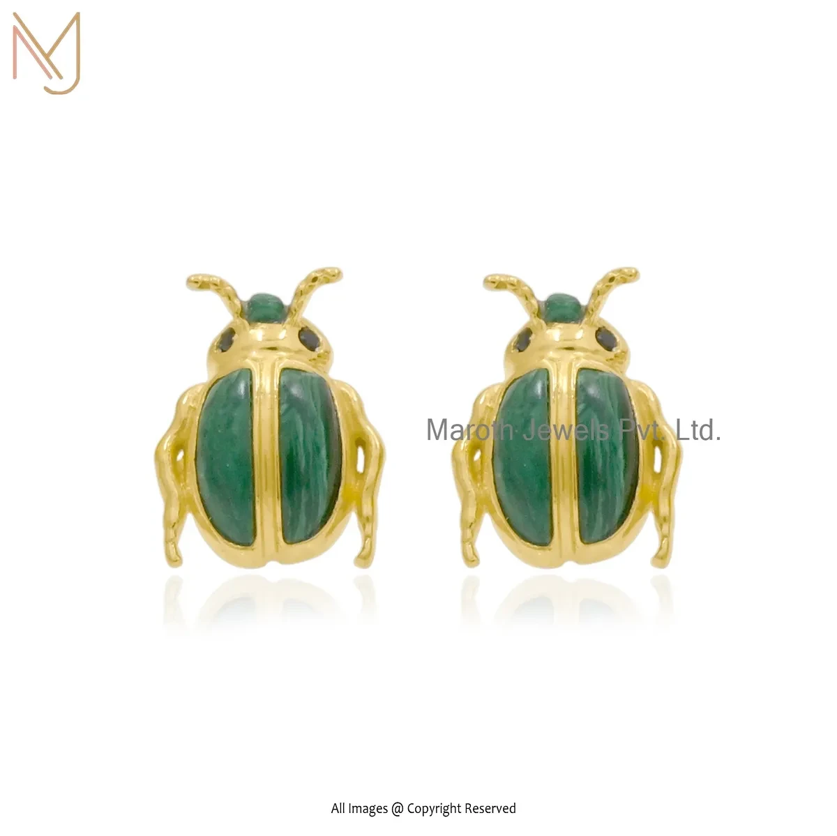 Wholesale 14K Yellow Gold Turquoise And Black Cubic Zircon Scarab Stud Earring